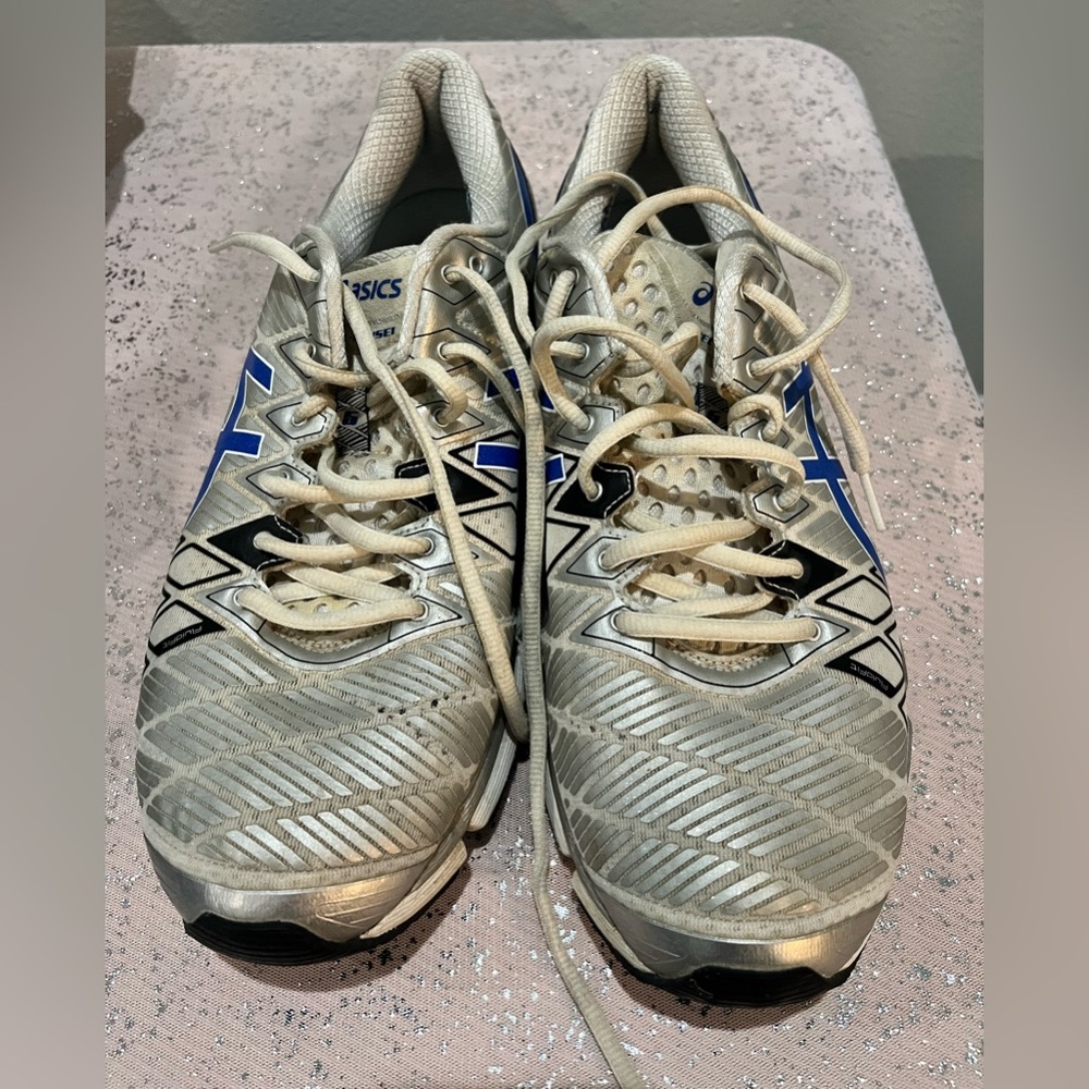 ASICS Men's Athletic Shoes - Cream, Blue, and Black